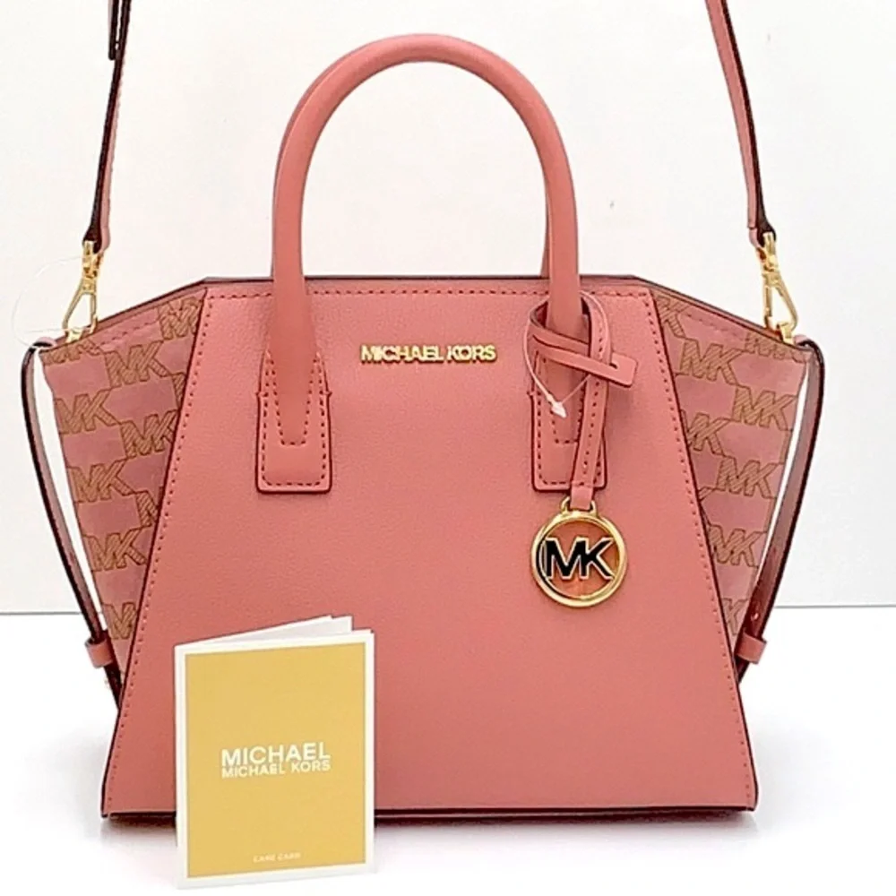MICHAEL KORS AVRIL SMALL LEATHER TOP ZIP SATCHEL ROSE COLOR - Picture 2 of 16